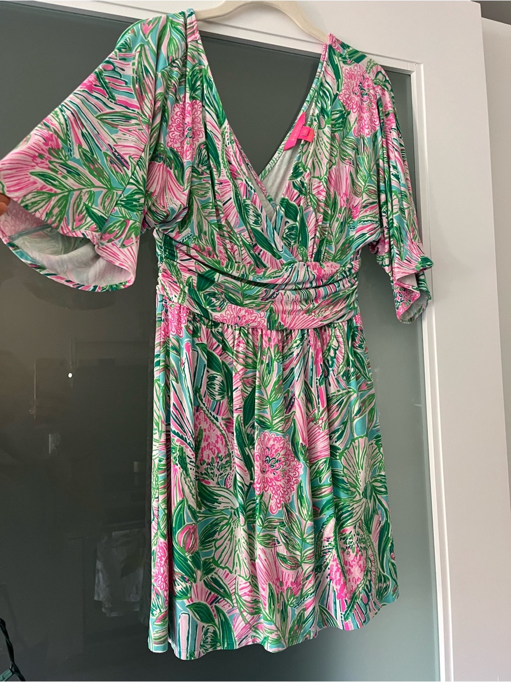 Lilly Pulitzer Pink & Green Floral Wrap Mini Dress